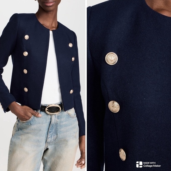 L’Agence collarless wool blend jacket blazer jacket navy NWT - Picture 3 of 12